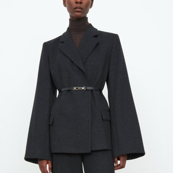 Toteme Jackets & Blazers - Toteme Bonce Dark Grey Melange Wool-Blend Open Blazer
